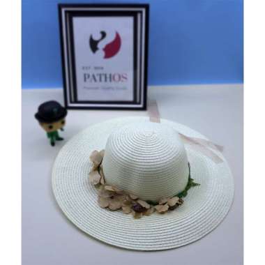 Topi Pantai Wanita Dewasa Mahkota Bunga Import Liburan Beige