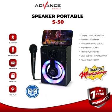 Advance Speaker Microphone + Mic S50 Speaker Karaoke Bluetooth - Hitam