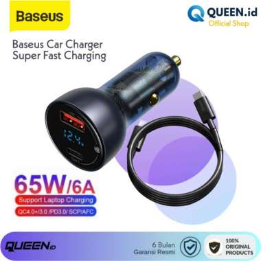 Baseus Car Charger 5A 65W Fast Charging PD Dual Output USB TYPE C With TYPE C cable