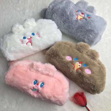 kotak pensil/ tempat pensil pouch bulu karakter kelinci Multicolor