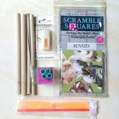 Paket 5 Barang Campur Scramble / Card Reader / Sedotan Kayu / Baling