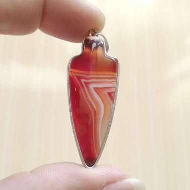Liontin Kalung Batu Akik Natural Agate Chalcedony Motif Garis Panah 05