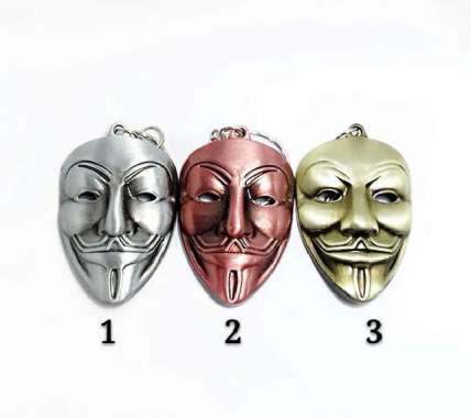 Gantungan Kunci / Keychain / Keyring Topeng Vendetta Anonymous Alloy Gold