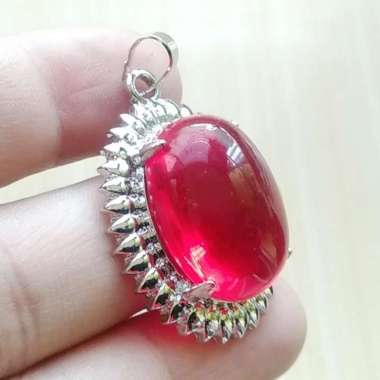 Liontin Batu Akik Merah Siem / Red Siam Sintetis Oval Cabochon Jumbo