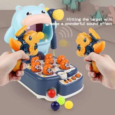 mainan whack a mole 3 in 1 hippo / mainan pukul tikus lempar basket