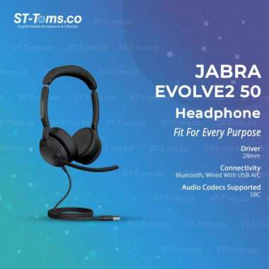 Jabra Evolve2 50 Stereo Wired & Bluetooth Connectivity ANC Headphone MS Team USB A