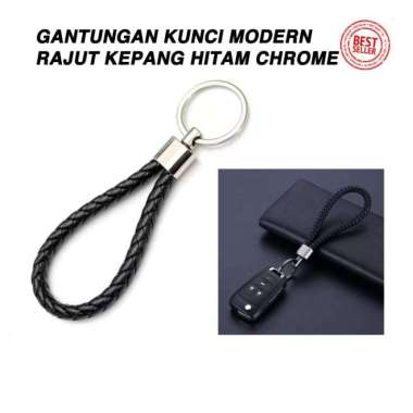 Keychain Gantungan Kunci Motor Mobil Rajut Kepang Chrome Classic Kulit