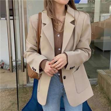 The Monseur Gallery Blazer Hitam Lengan Panjang Wanita Korean Style M Cream