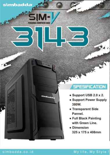 Casing Simbadda SIM V 3143 Case PC Komputer USB 2.0 Include PSU 380W