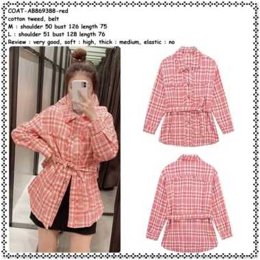 AB869388 Blazer Coat Cardigan Tweed Wanita Korea Import Merah Red