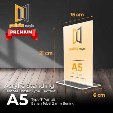 Acrylic Tent Holder A5 T Potrait / Tempat Brosur Meja A5 - 2MM