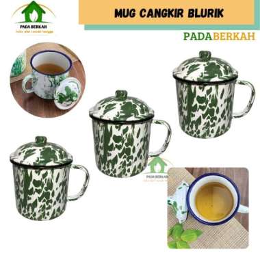 Cangkir Mug Gelas Lurik Blirik Blurik Cangkir Tutup Enamel Jadul 8 cm