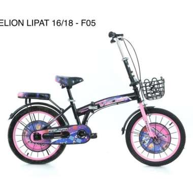 Sepeda lipat 16 inch anak ban pompa velion ada keranjang dan boncengan usia 6 tahun ke atas new PINK