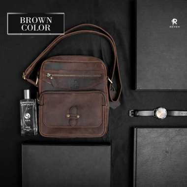 GST Tas Selempang Pria Kulit Asli Sling Bag Soren Untuk Kerja Kantor Bahan Crazy Horse Kulit Sapi As