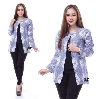 OUTER BOLERO BLEZER WANITA BATIK Biru Modern BAJU KERJA Kantor Simple B