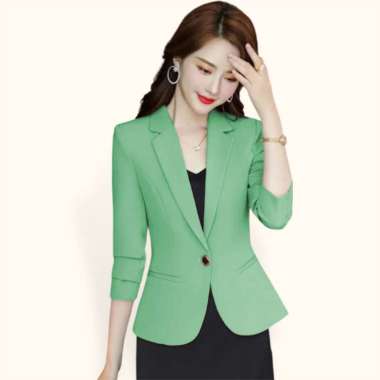 Blazer Kerja Kantor Wanita Gaya Korea Cantik Murah Terbaru - Jfashion Yoona XL-XXL Hijau