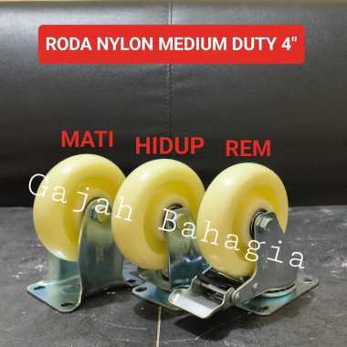 Roda troli Nylon 4 inch Medium Duty Mati Hidup Rem Caster Kastor 4" MATI