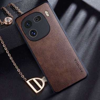 Casing Iqoo 12 5g Case Leather Aioria Case IQOO 12 5G COFFE