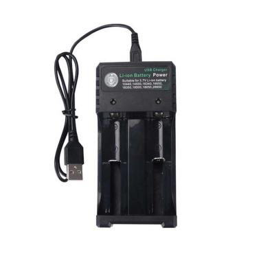 Charger Baterai 2 Slot 18650 Colokan Micro USB Plug - Cas casan Baterai Isi Ulang Hitam