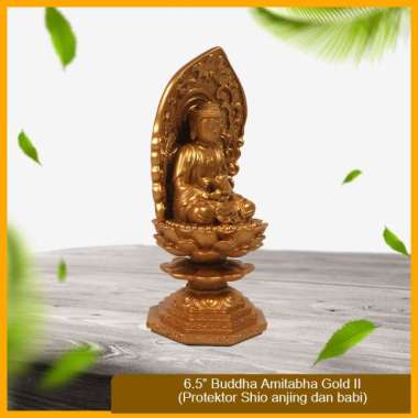Rupang Patung Arca Buddha Amitabha Amitofo Gold Fiber 6,5"