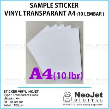 Sample Sticker Stiker Vinyl Inkjet Transparan Bening Glossy A4
