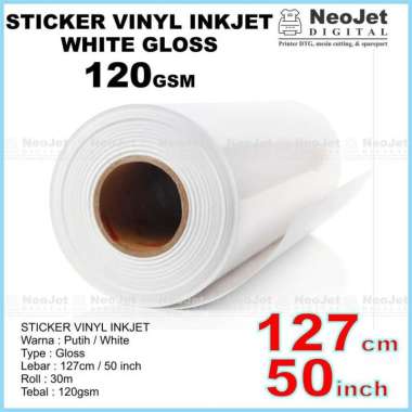Sticker Vinyl InkJet Roll 127 cm White Gloss 30 meter Putih Murah