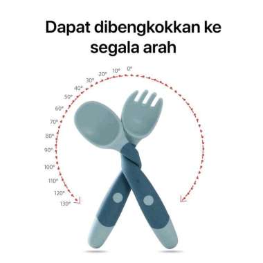Sendok Garpu anak latihan belajar makan sendiri bisa dilengkungkan dibengkokkan Sendok Garpu Biru