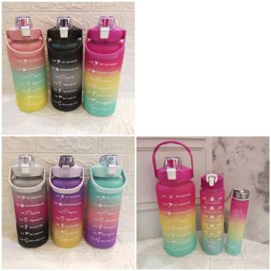 BOTOL MINUM MOTIVASI 3in1 2000ml,900ml DAN 300ml Hitam
