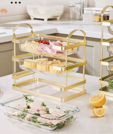 Rak makanan kaca Side Dish Rack / Rak Makanan Gold Mewah / Golden Rack / rak makanan saji bertingkat