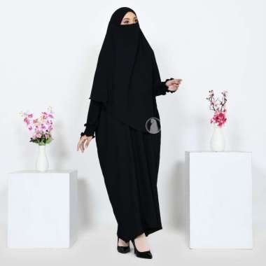 Gamis Syari Abaya Kaftan Yeerim Baju Lebaran 2023 Free Khimar French Cadar Satu Set HITAM