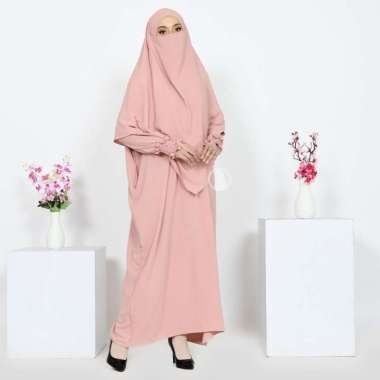 Gamis Syari Abaya Kaftan Yeerim Baju Lebaran 2023 Free Khimar French Cadar Satu Set CORAL