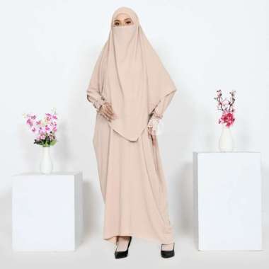 Gamis Syari Abaya Kaftan Yeerim Baju Lebaran 2023 Free Khimar French Cadar Satu Set PEACH