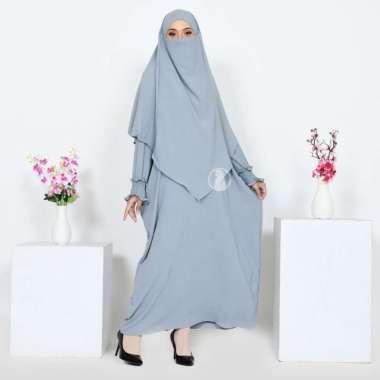 Gamis Syari Abaya Kaftan Yeerim Baju Lebaran 2023 Free Khimar French Cadar Satu Set ABU
