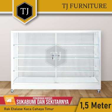 Cahaya Timur Rak Etalase Kaca 1,5m / Rak Display Toko Roda / Etalase Warung Ukuran 1,5 Meter KHUSUS 