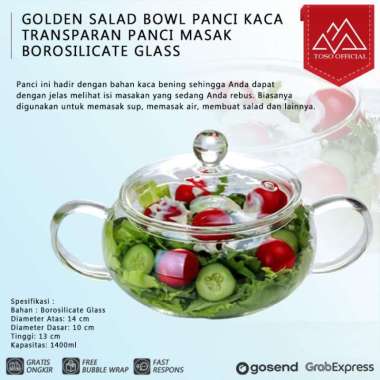 GOLDEN SALAD BOWL PANCI KACA TRANSPARAN PANCI MASAK BOROSILICATE GLASS