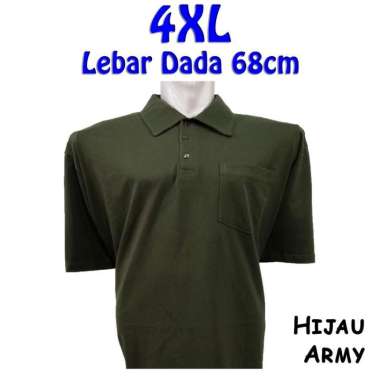 Kaos Katun Kerah Polos Bersaku Oversize Jumbo Bigsize 4XL Hijau Army