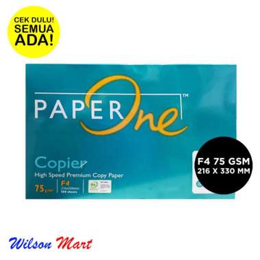 KERTAS HVS F4 PAPERONE COPIER 75 GSM 1 RIM 500 SHEETS LEMBAR 216 X 330 MM PAPER ONE