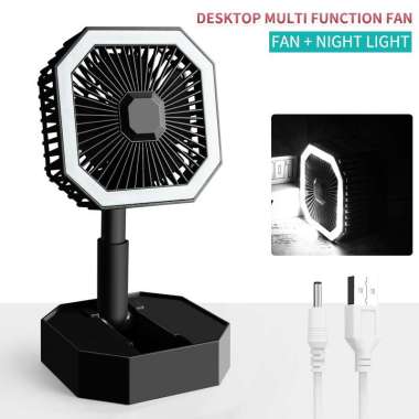 Kipas Angin Kotak Lipat Mini Portable LED Fan Lampu Belajar Tidur Emergency Sleep Lamp USB Rechargea
