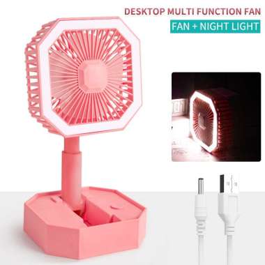 Kipas Angin Kotak Lipat Mini Portable LED Fan Lampu Belajar Tidur Emergency Sleep Lamp USB Rechargea