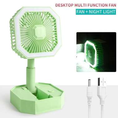 Kipas Angin Kotak Lipat Mini Portable LED Fan Lampu Belajar Tidur Emergency Sleep Lamp USB Rechargea