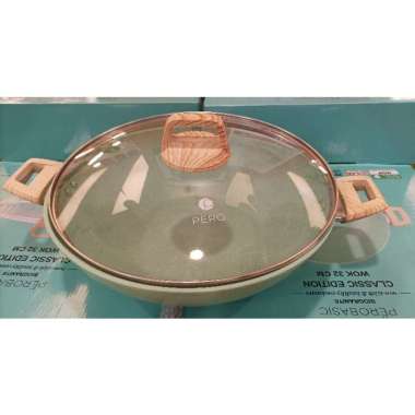 Wajan PERO wok SILICO 24cm/26/28cm/32cm biogranite pero tutup kaca Pero wokpan 32 Mint