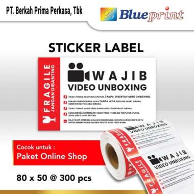 label sticker fragile wajib video unboxing blueprint 80x50 mm isi 300 Multicolor
