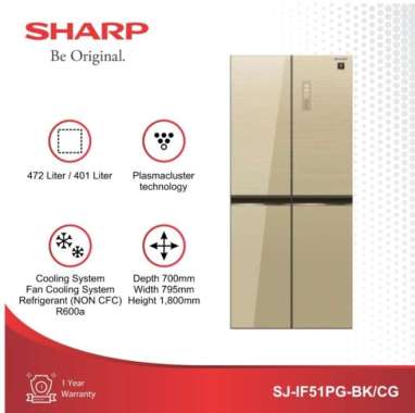 Sharp | Sj-If51Pg-Cg Lemari Es Multi Doors New Queen Gold Multicolor