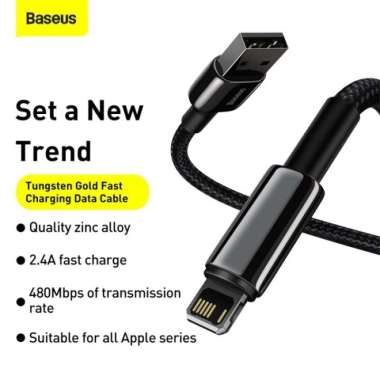 Baseus Tungsten Gold Kabel Data Charger Iphone USB to Lightning 2.4A 1M 1 Meter Cable Casan Ip 5 5S 