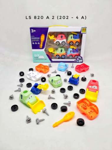 mainan diy truck assemble fun cartoon car / truk konstruksi rakit 4pcs