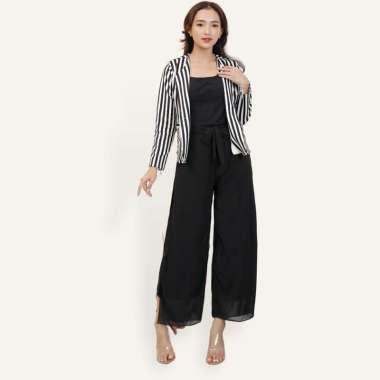 Blazer Kerja Kantor Wanita Gaya Korea Cantik Corak Salur - Jfashion Seoyun salur M-L Hitam