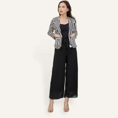 Blazer Kerja Kantor Wanita Gaya Korea Cantik Corak Salur - Jfashion Seoyun salur XL-XXL Hitam