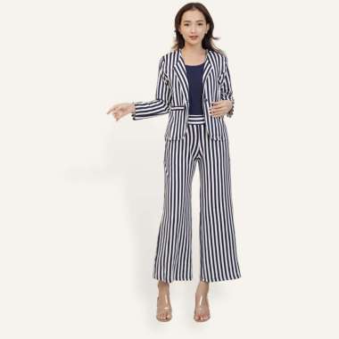 Blazer Kerja Kantor Wanita Gaya Korea Cantik Corak Salur - Jfashion Seoyun salur XL-XXL Navy