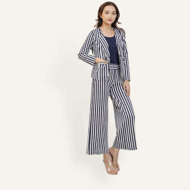 Blazer Kerja Kantor Wanita Gaya Korea Cantik Corak Salur - Jfashion Seoyun salur M-L Navy