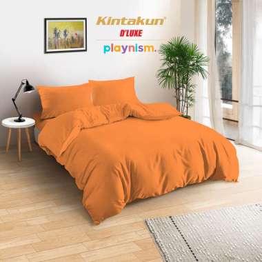 Kintakun Bed Cover Set Polos Flat 160x200 Tinggi 20cm Dluxe Microfiber Playnism Tangerine